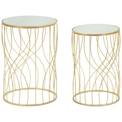Tavolino da Salotto Trasparente oro set da 2 Forma Rotondo 38x38x55h cm, Colore Ripiano Trasparente - Fate