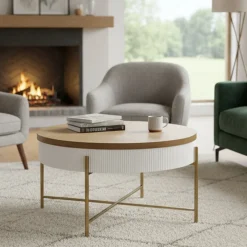 Tavolini Da Salotto > Dmora Tavolino da salotto Yakoi, Bianco e Marrone, 80x80 h48 cm Marrone, Bianco