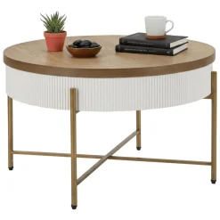 Tavolini Da Salotto > Dmora Tavolino da salotto Yakoi, Bianco e Marrone, 80x80 h48 cm Marrone, Bianco