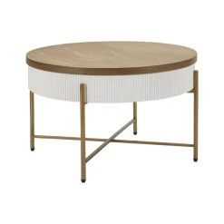 Tavolini Da Salotto > Dmora Tavolino da salotto Yakoi, Bianco e Marrone, 80x80 h48 cm Marrone, Bianco