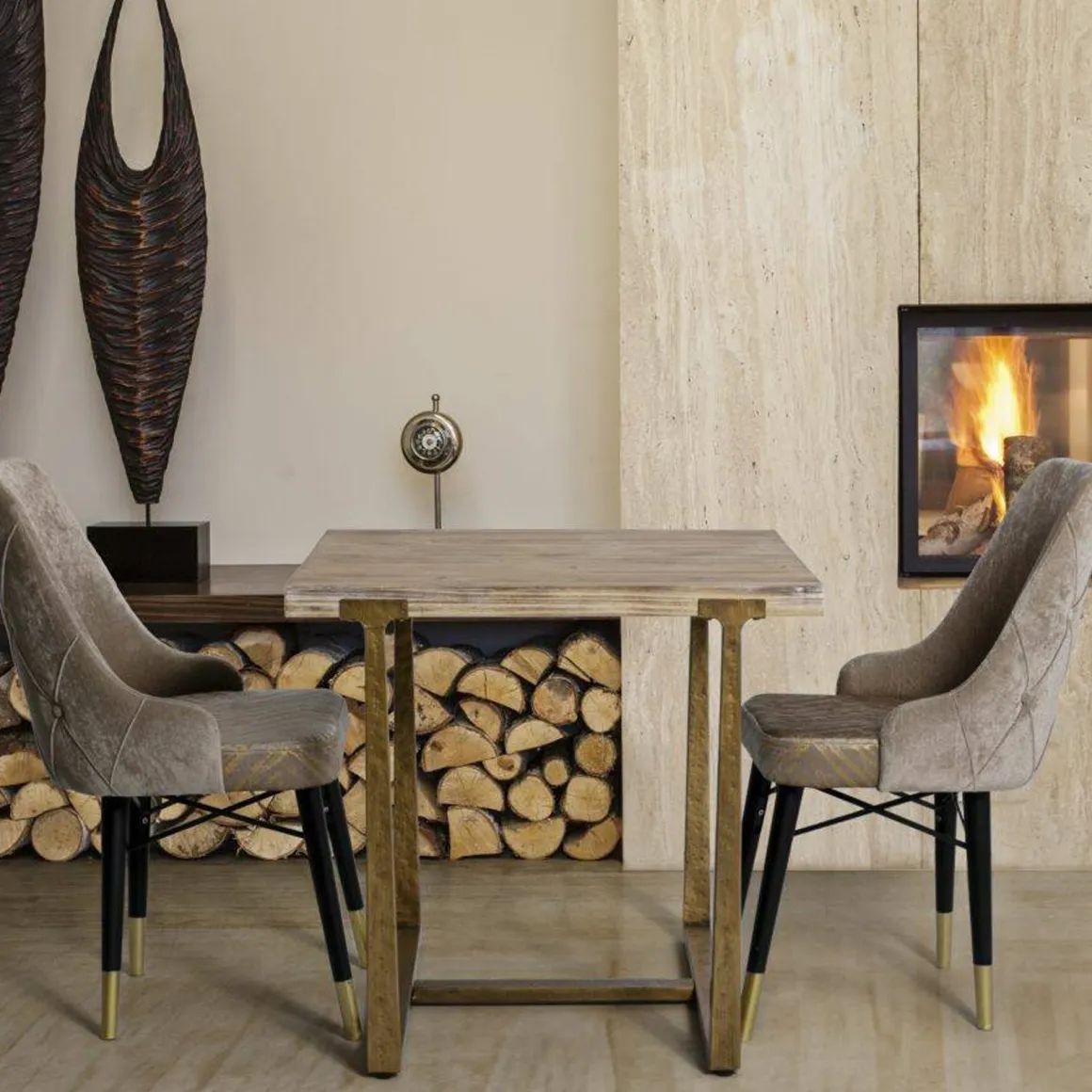 Tavolino rustico quadrato 4 posti oro e marrone 80x80cm - Kazimir