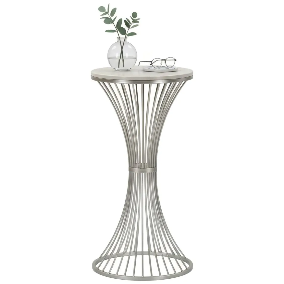 Tavolino salotto circolare argento 40x40x79h cm base intrecciata - Merli