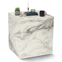 Tavolini Da Salotto > Dmora Tavolino salotto cubico marmo 45x45x50h cm - Imogen Bianco Marmo