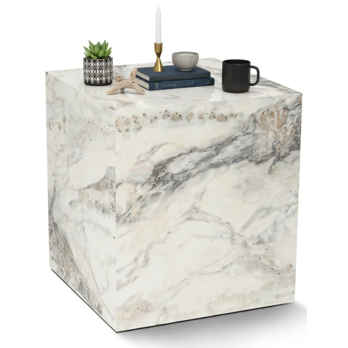 Tavolini Da Salotto > Dmora Tavolino salotto cubico marmo 45x45x50h cm - Imogen Bianco Marmo