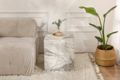 Tavolini Da Salotto > Dmora Tavolino salotto cubico marmo 45x45x50h cm - Imogen Bianco Marmo