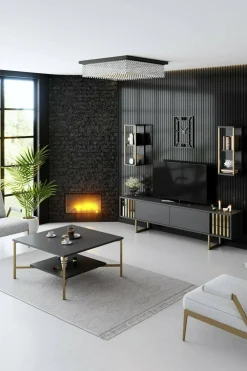 Tavolino salotto quadrato antracite e oro 80x80x40h cm - Mia