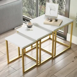 Tavolino salotto quadrato bianco e oro 40x40x42h cm - Collio