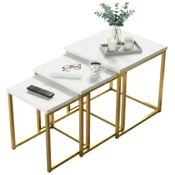 Tavolino salotto quadrato bianco e oro 40x40x42h cm - Collio