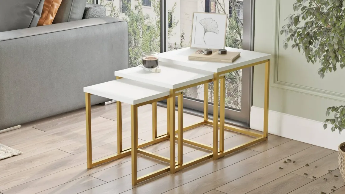 Tavolino salotto quadrato bianco e oro 40x40x42h cm - Collio