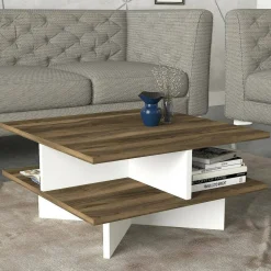 Tavolino salotto quadrato noce e bianco 60x60x31h cm - Sovrani