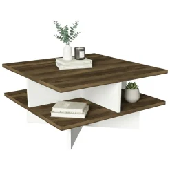 Tavolino salotto quadrato noce e bianco 60x60x31h cm - Sovrani