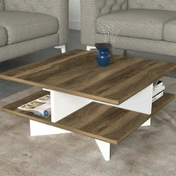 Tavolino salotto quadrato noce e bianco 60x60x31h cm - Sovrani