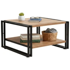 Tavolino salotto quadrato quercia e nero 70x70x40h cm con ante reversibili - Gioacchina