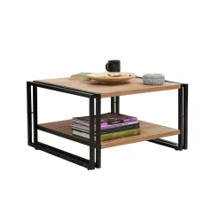 Tavolino salotto quadrato quercia e nero 70x70x40h cm con ante reversibili - Gioacchina