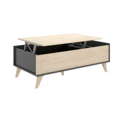Tavolino salotto rettangolare antracite e rovere 99x60x41h cm con scaffale - Alexius