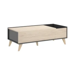 Tavolino salotto rettangolare antracite e rovere 99x60x41h cm con scaffale - Alexius