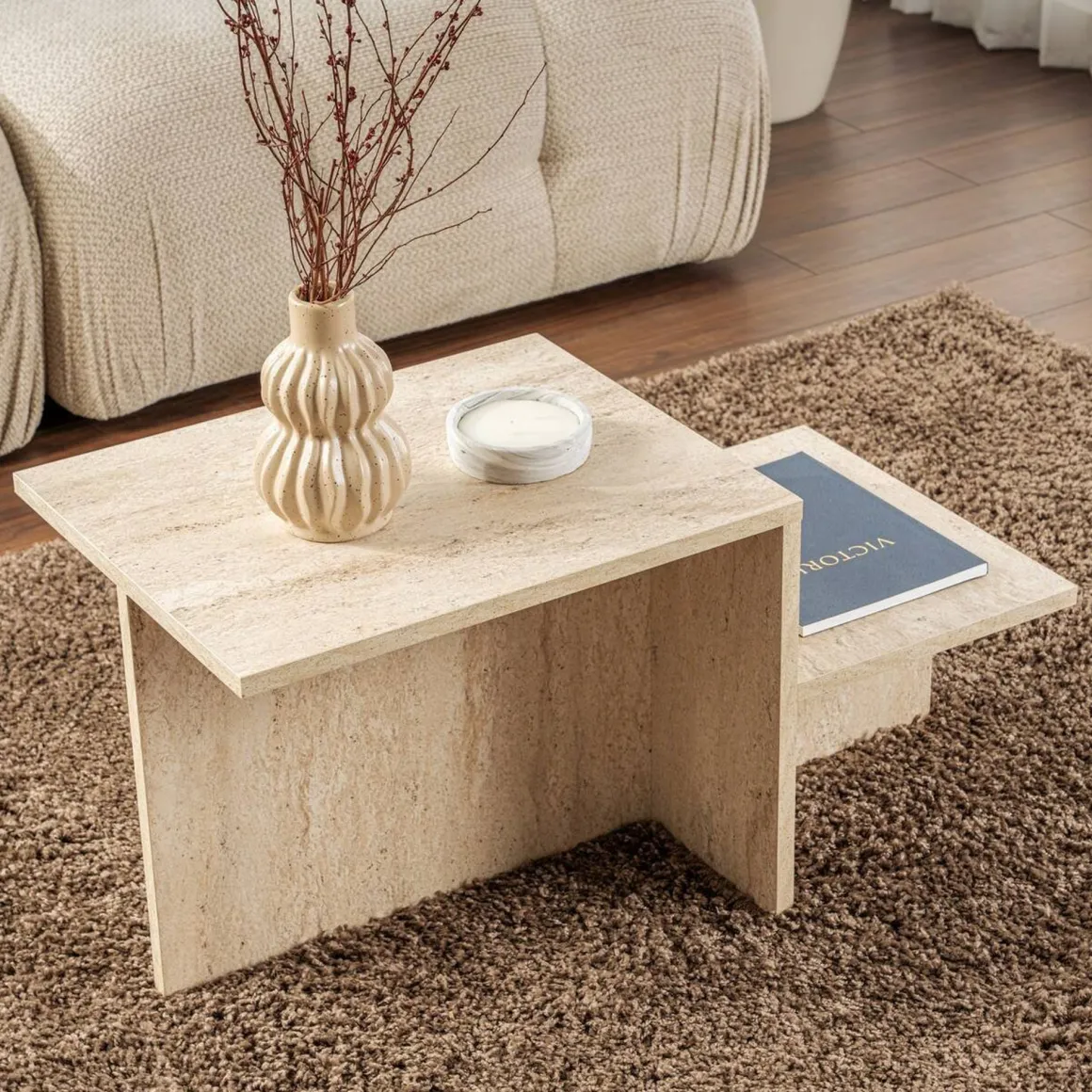 Tavolini Da Salotto|Salotto > Dmora Tavolino salotto rettangolare 105x45x55h cm con piano elevabile - Aspra Bianco