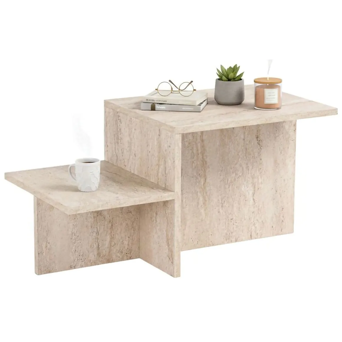 Tavolini Da Salotto|Salotto > Dmora Tavolino salotto rettangolare 105x45x55h cm con piano elevabile - Aspra Bianco