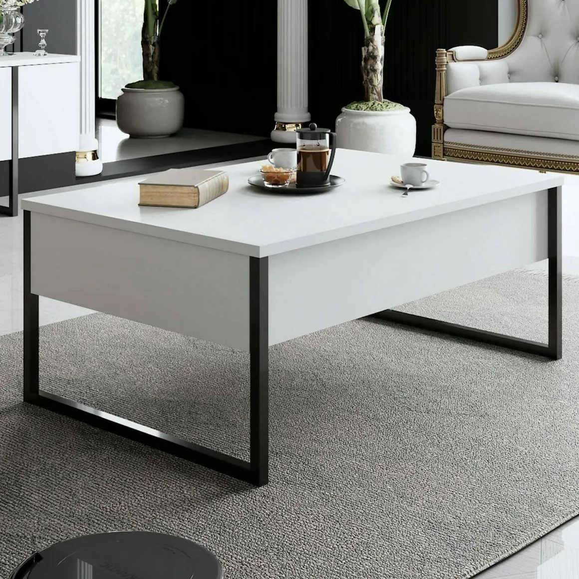 Tavolini Da Salotto|Salotto > Dmora Tavolino salotto rettangolare bianco e oro 90x39x40h cm - Raiden Oro, Bianco