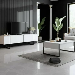 Tavolini Da Salotto|Salotto > Dmora Tavolino salotto rettangolare bianco e oro 90x39x40h cm - Raiden Oro, Bianco