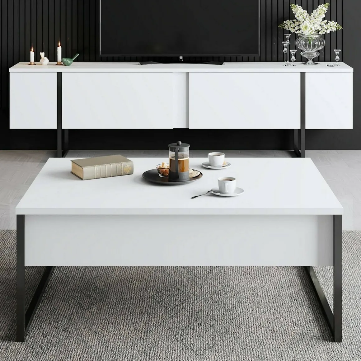Tavolini Da Salotto|Salotto > Dmora Tavolino salotto rettangolare bianco e oro 90x39x40h cm - Raiden Oro, Bianco