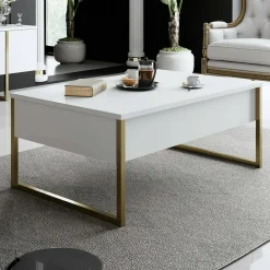 Tavolini Da Salotto > Dmora Tavolino salotto rettangolare bianco e quercia 98x60x43h cm con 1 cassetto - Sfene Marrone, Bianco Quercia