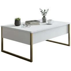 Tavolini Da Salotto > Dmora Tavolino salotto rettangolare bianco e quercia 98x60x43h cm con 1 cassetto - Sfene Marrone, Bianco Quercia