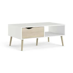 Tavolini Da Salotto > Dmora Tavolino salotto rettangolare bianco e quercia 98x60x43h cm con 1 cassetto - Sfene Marrone, Bianco Quercia
