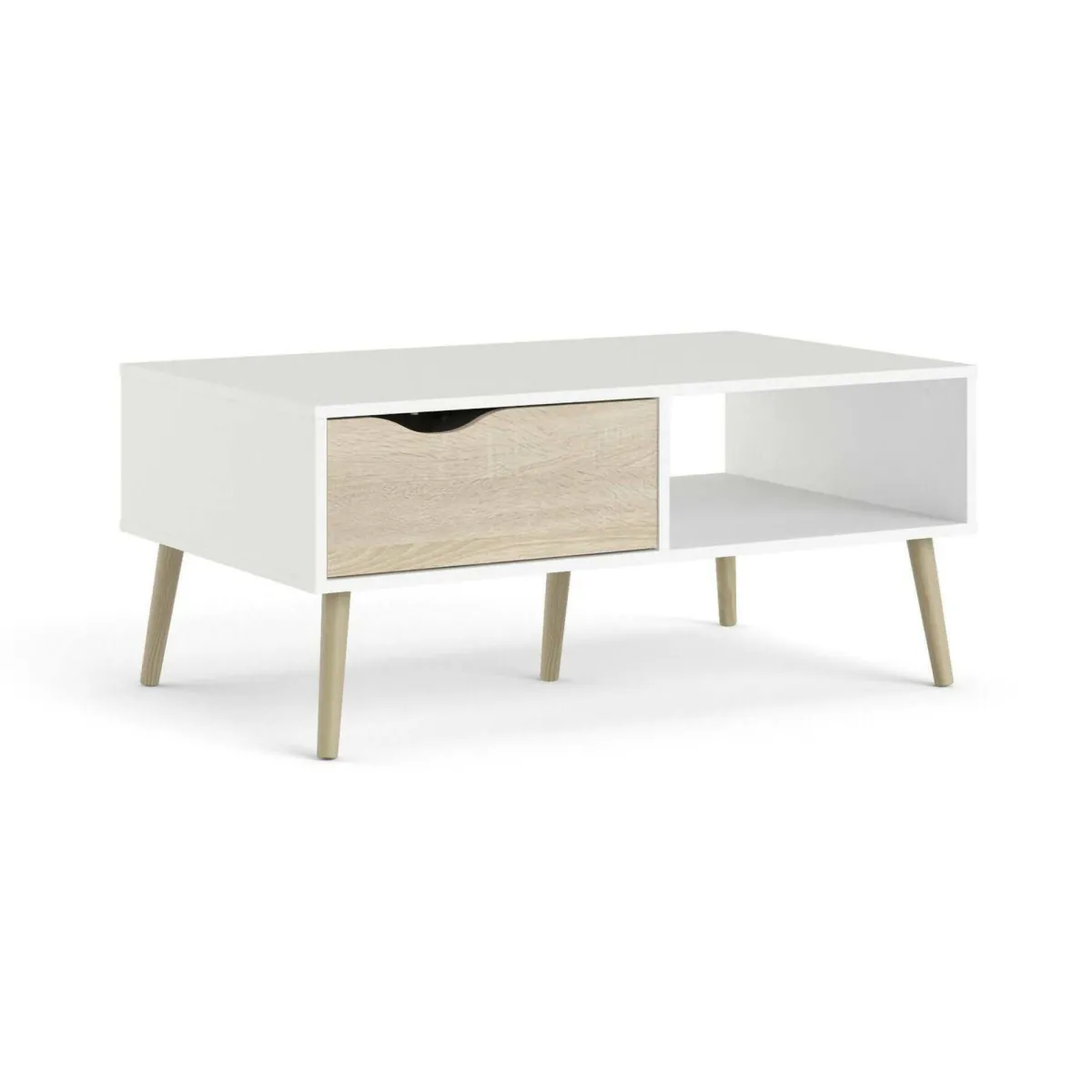 Tavolini Da Salotto > Dmora Tavolino salotto rettangolare bianco e quercia 98x60x43h cm con 1 cassetto - Sfene Marrone, Bianco Quercia
