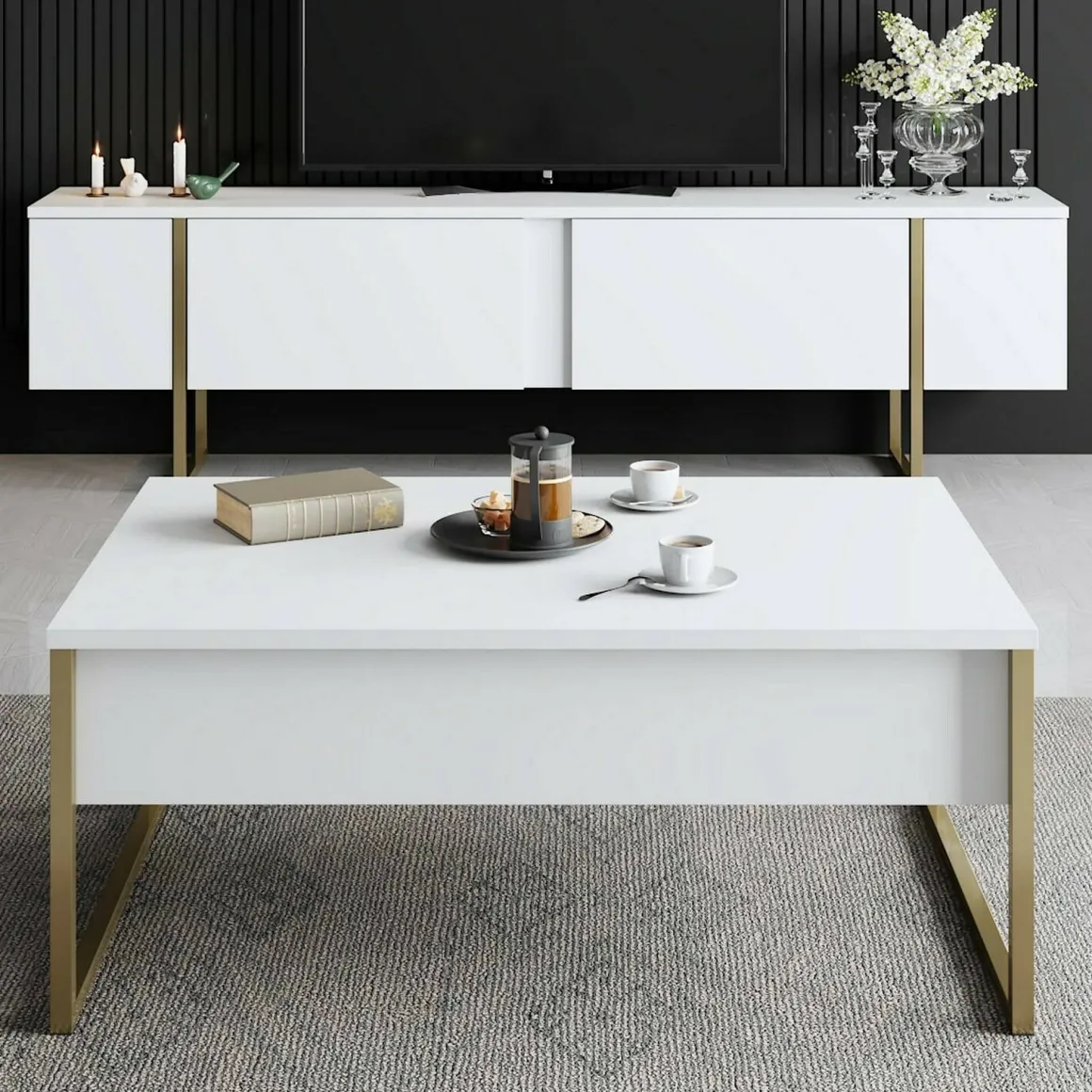 Tavolini Da Salotto > Dmora Tavolino salotto rettangolare bianco e quercia 98x60x43h cm con 1 cassetto - Sfene Marrone, Bianco Quercia