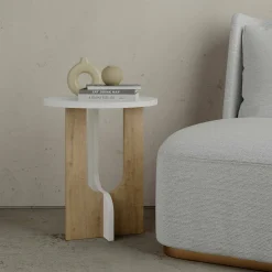 Tavolino salotto rettangolare bianco e rovere 40x40x47h cm - Bret