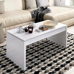 Tavolini Da Salotto|Salotto > Dmora Tavolino salotto rettangolare bianco lucido e acero 110x60x40h cm - Ashar Marrone Acero, Bianco Lucido
