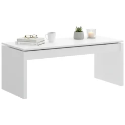 Tavolini Da Salotto|Salotto > Dmora Tavolino salotto rettangolare bianco lucido e acero 110x60x40h cm - Ashar Marrone Acero, Bianco Lucido