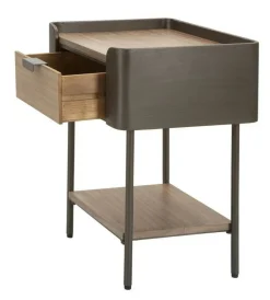 Tavolino salotto rettangolare grigio e marrone 50x41x60h cm con 1 cassetto - Muse