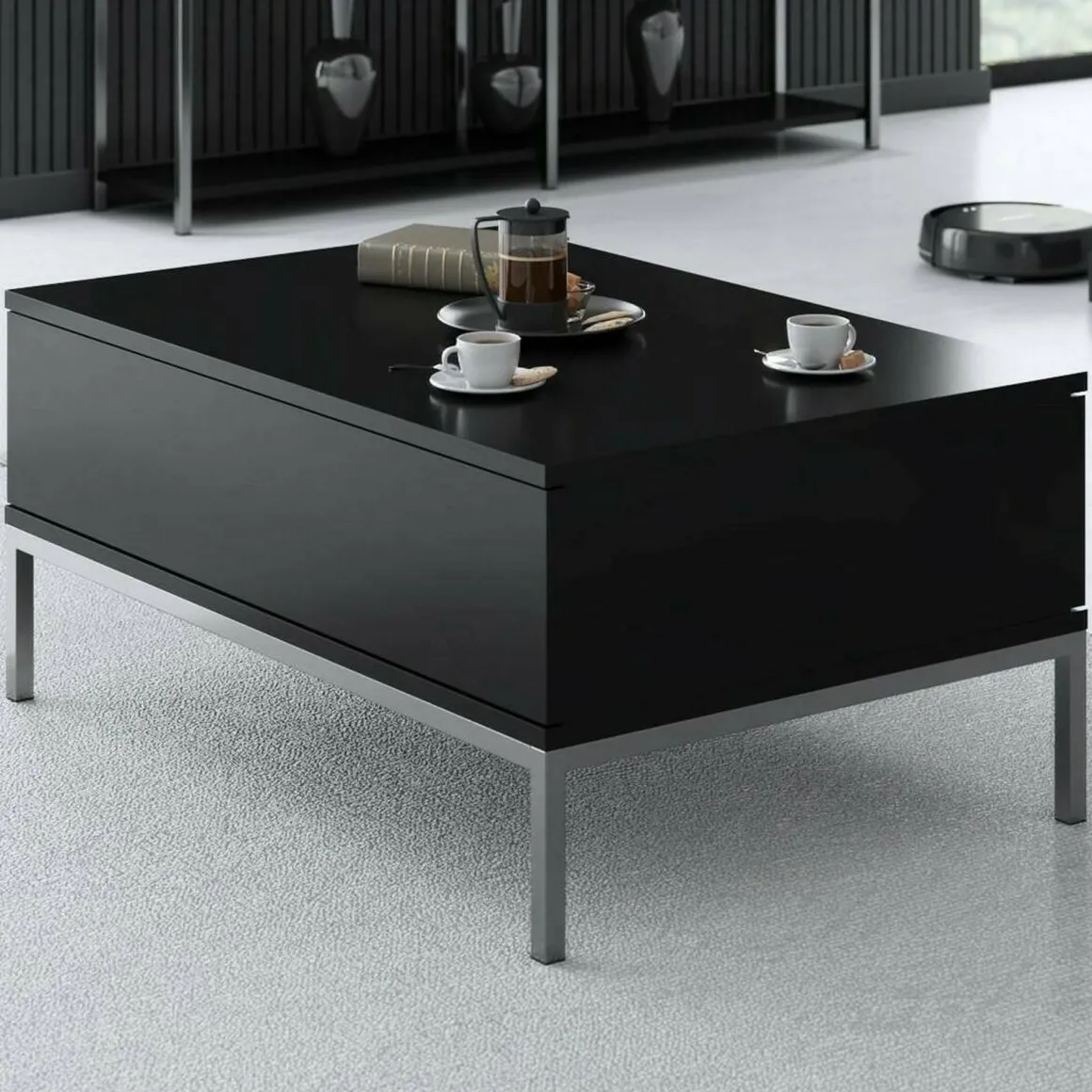 Tavolini Da Salotto > Dmora Tavolino salotto rettangolare nero e noce 101x48x50h cm con 1 cassetto - Maximilien Marrone, Nero Noce