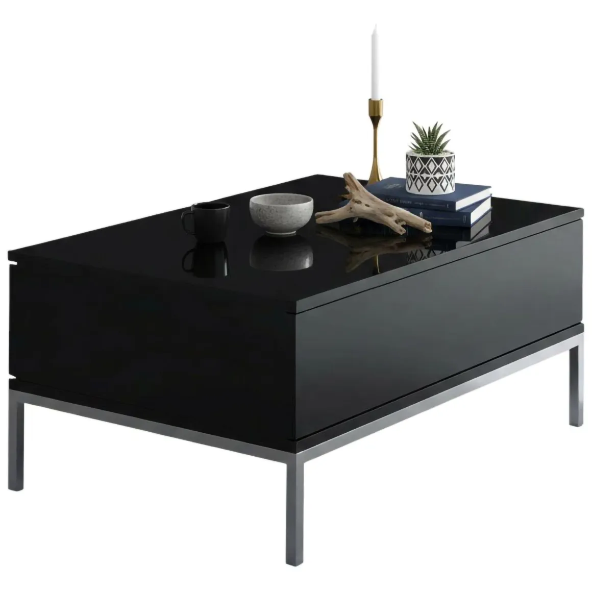 Tavolini Da Salotto > Dmora Tavolino salotto rettangolare nero e noce 101x48x50h cm con 1 cassetto - Maximilien Marrone, Nero Noce