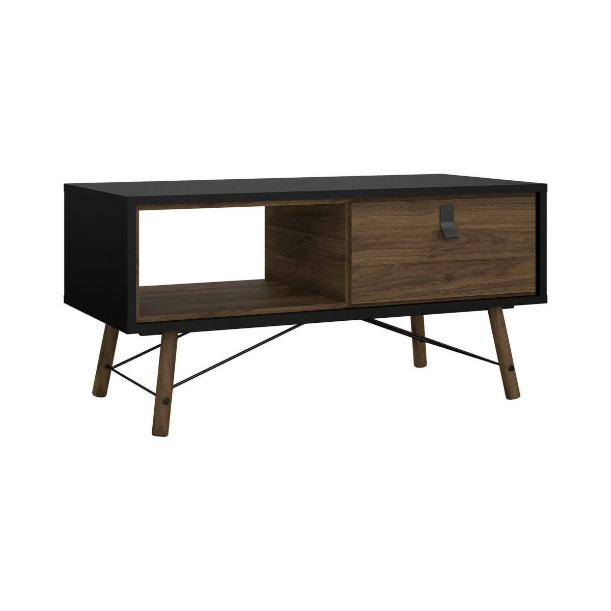 Tavolini Da Salotto > Dmora Tavolino salotto rettangolare nero e noce 101x48x50h cm con 1 cassetto - Maximilien Marrone, Nero Noce