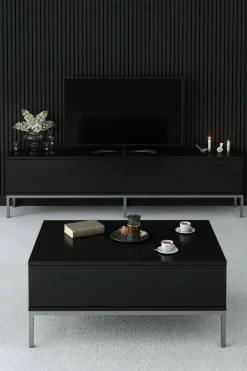 Tavolini Da Salotto > Dmora Tavolino salotto rettangolare nero e noce 101x48x50h cm con 1 cassetto - Maximilien Marrone, Nero Noce
