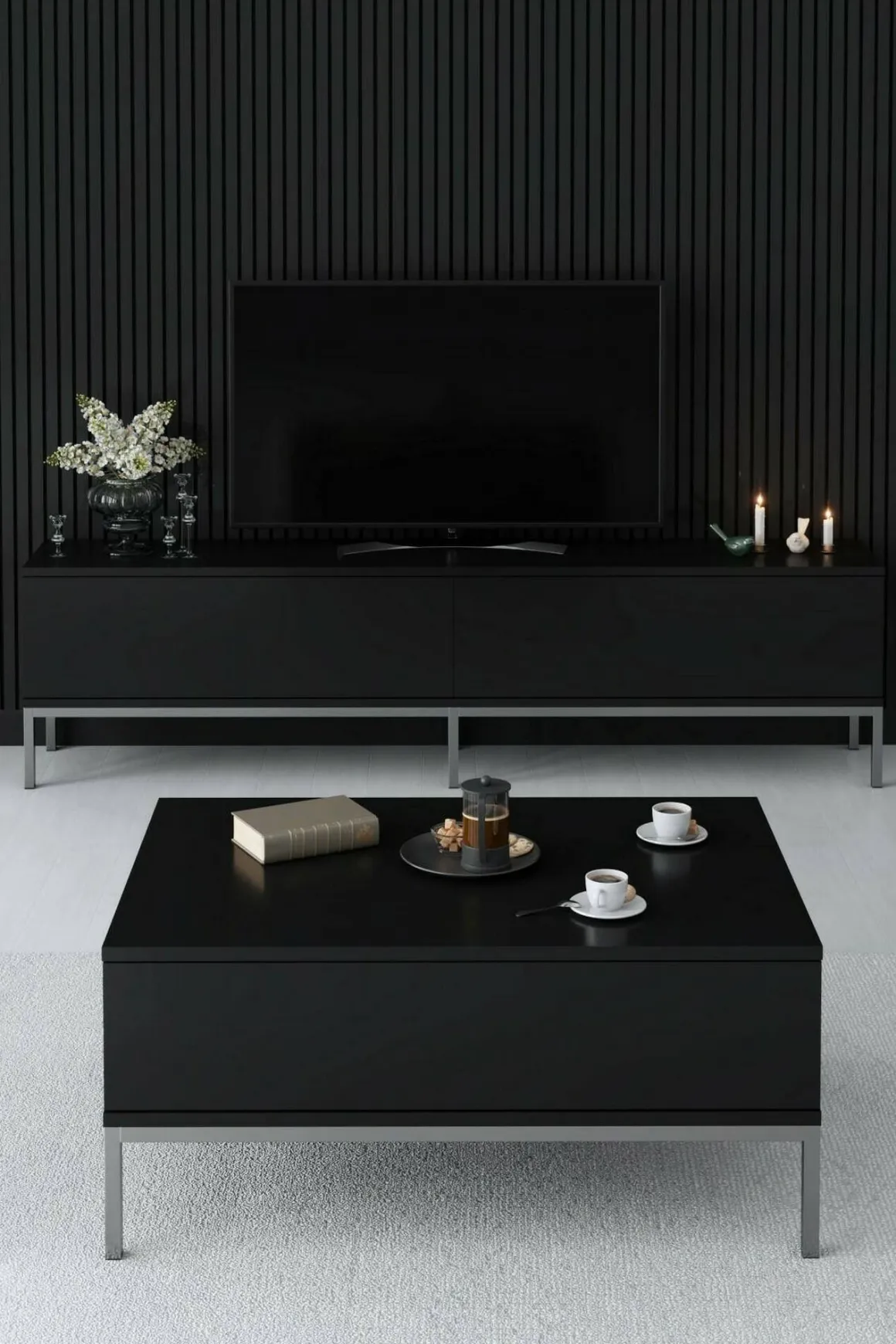 Tavolini Da Salotto > Dmora Tavolino salotto rettangolare nero e noce 101x48x50h cm con 1 cassetto - Maximilien Marrone, Nero Noce