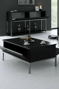 Tavolini Da Salotto > Dmora Tavolino salotto rettangolare nero e noce 101x48x50h cm con 1 cassetto - Maximilien Marrone, Nero Noce