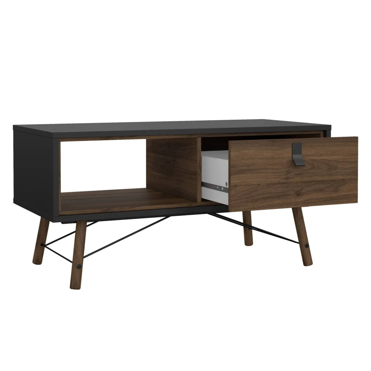 Tavolini Da Salotto > Dmora Tavolino salotto rettangolare nero e noce 101x48x50h cm con 1 cassetto - Maximilien Marrone, Nero Noce