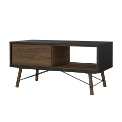 Tavolini Da Salotto > Dmora Tavolino salotto rettangolare nero e noce 101x48x50h cm con 1 cassetto - Maximilien Marrone, Nero Noce