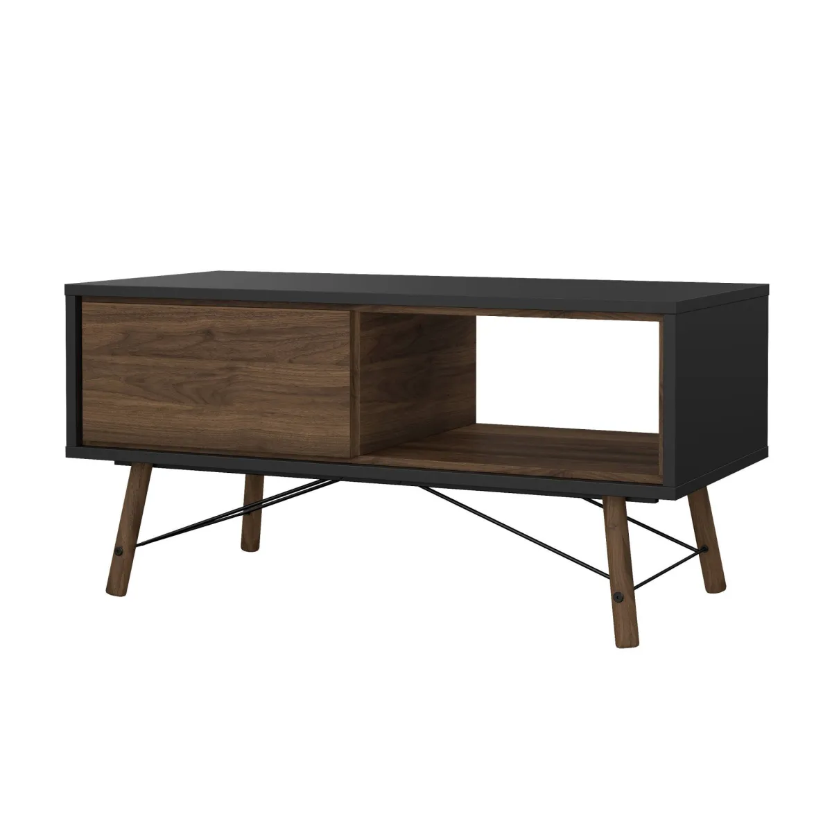 Tavolini Da Salotto > Dmora Tavolino salotto rettangolare nero e noce 101x48x50h cm con 1 cassetto - Maximilien Marrone, Nero Noce