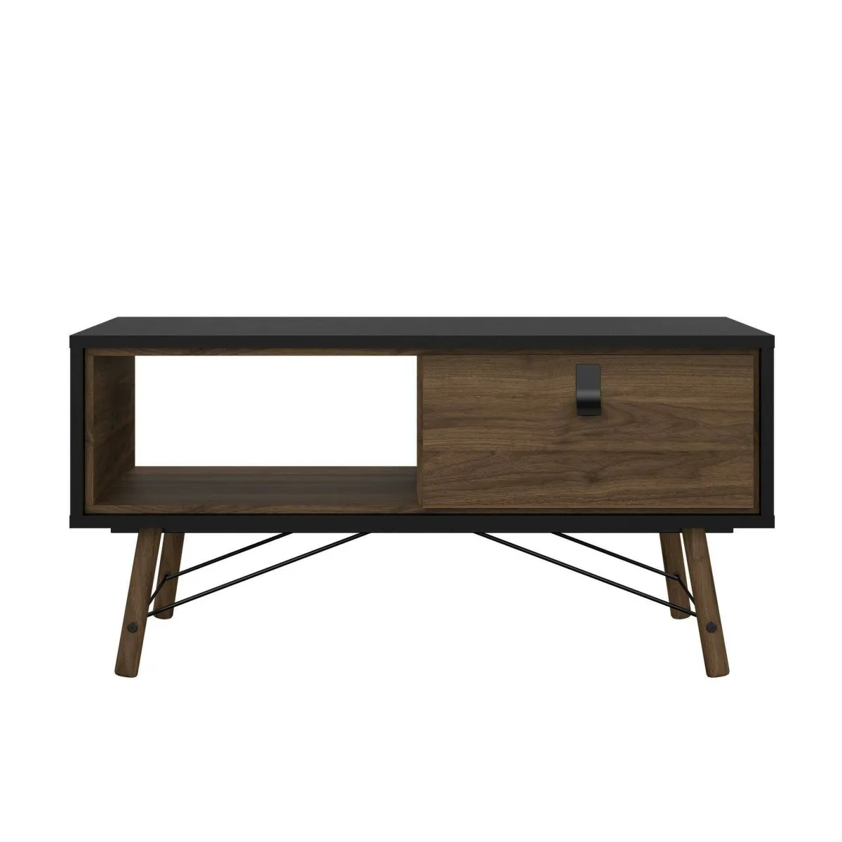 Tavolini Da Salotto > Dmora Tavolino salotto rettangolare nero e noce 101x48x50h cm con 1 cassetto - Maximilien Marrone, Nero Noce