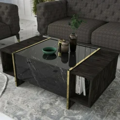 Tavolino salotto rettangolare nero e oro 103x60x37h cm - Salvador