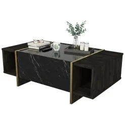 Tavolino salotto rettangolare nero e oro 103x60x37h cm - Salvador
