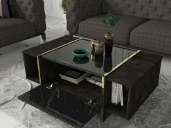 Tavolino salotto rettangolare nero e oro 103x60x37h cm - Salvador