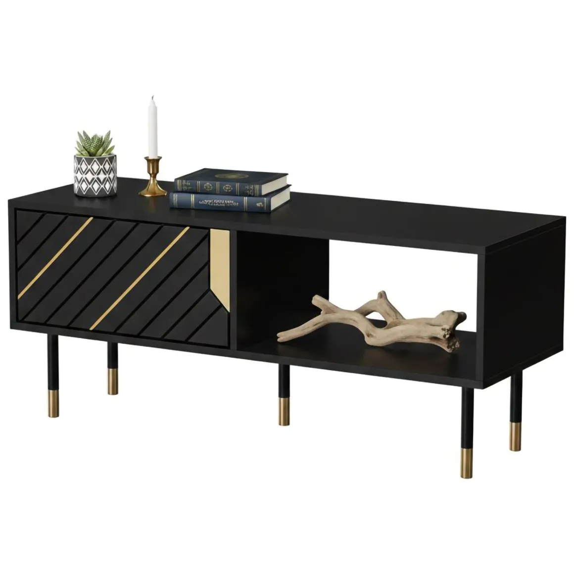 Tavolino salotto rettangolare nero e oro 110x60x46h cm - Sersale