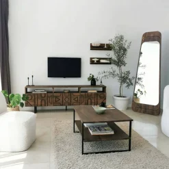 Tavolini Da Salotto|Salotto > Dmora Tavolino salotto rettangolare noce 85x60x40h cm - Aprica Marrone Noce