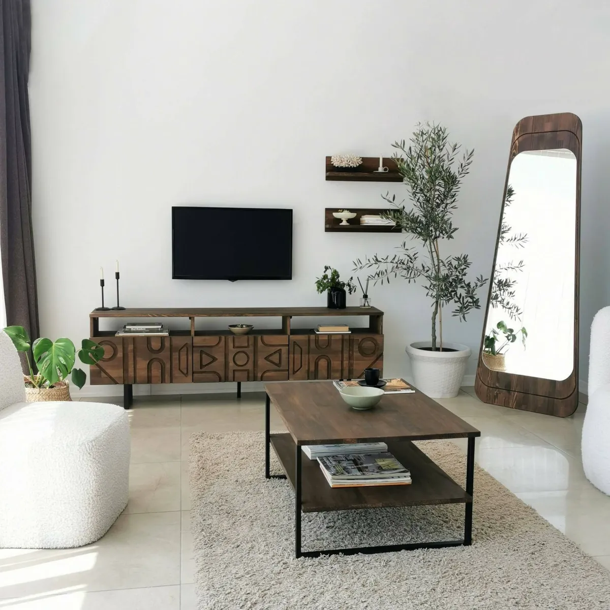 Tavolini Da Salotto|Salotto > Dmora Tavolino salotto rettangolare noce 85x60x40h cm - Aprica Marrone Noce